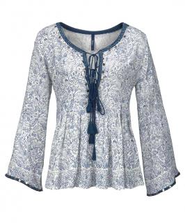 Marken-Bluse blau-ecru