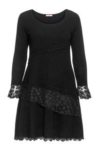 Marken-Feinstrickkleid mit Spitze schwarz