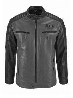 Marken-Herren-Lederjacke grau-schwarz