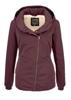 Marken-Jacke mit Webpelz bordeaux