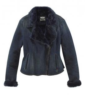 Marken-Jeansjacke mit Webpelzfutter blau