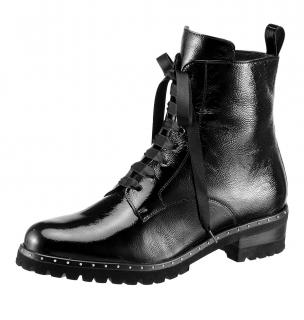 Marken-Lackleder-Stiefelette schwarz