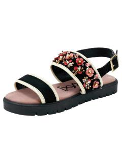 Marken-Leder-Sandalette mit Blüten schwarz