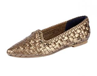 Marken-Leder-Slipper goldfarben