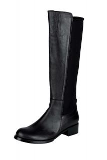 Marken-Leder-Stretchstiefel schwarz