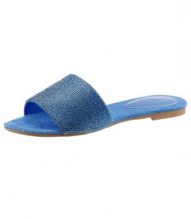 Marken-Lederpantolette mitStrass blau