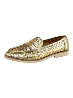 Marken-Lederslipper goldfarben