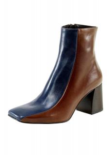 Marken-Lederstiefelette cognac-marine