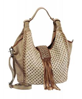 Marken-Ledertasche braun-beige