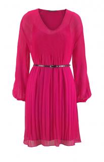 Marken-Plisseekleid mit Gürtel pink