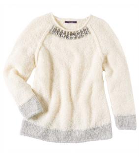 Marken-Pullover mit Strass creme