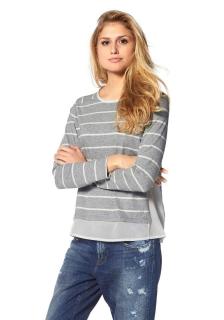 Marken-Shirt mit Chiffon grau-weiß