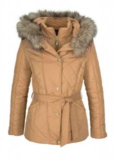 Marken-Steppjacke mit Webpelzkragen camel