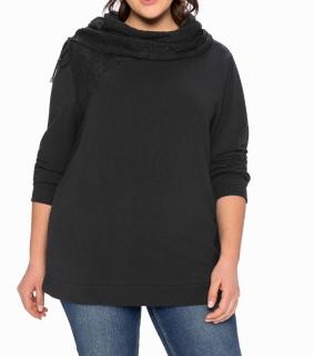 Marken-Sweatshirt mit Spitzeneinsätzen schwarz