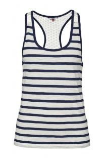 Marken-Tanktop mit Häkelspitze blau-creme