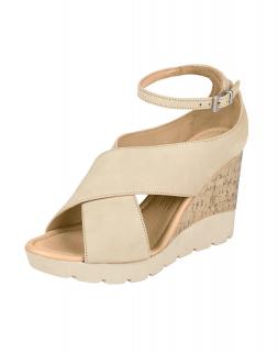 Marken-Veloursleder-Keilsandalette sand