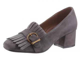 Marken-Veloursleder-Pumps grau