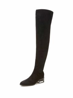 Marken-Velourslederimitat-Overkneestiefel schwarz