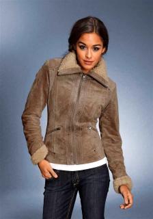 Marken-Velourslederjacke mit Webpelz camel