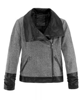 Marken-Wolljacke mit Leder schwarz-weiß