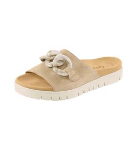 Marken-Ziegenveloursleder-Pantolette beige