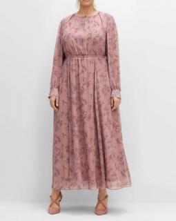 Maxi-Chiffonkleid rosé gemustert