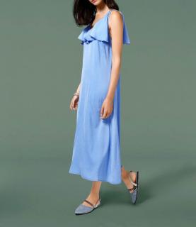 Maxikleid mit Volant blau