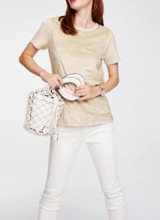 Patch-Velourslederimitat-Strick-Pullover beige