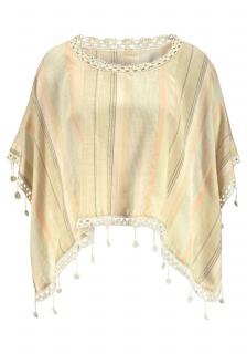 Ponchobluse mit Spitze natur-puder