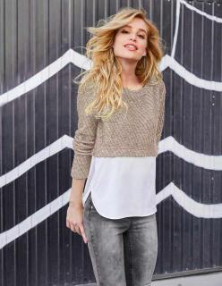 Pullover mit Georgette natur-creme