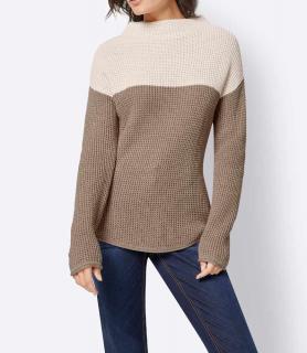 Pullover mit Kelchkragen taupe-creme