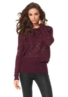 Pullover mit Pailletten bordeaux