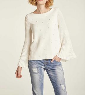 Pullover mit Perlen-Stickerei offwhite