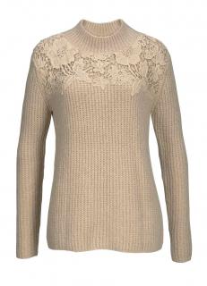 Pullover mit Spitze beige