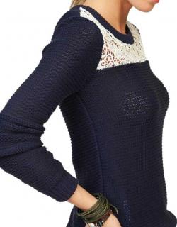 Pullover mit Spitze marine