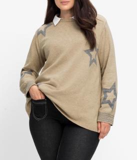 Pullover mit Stern-Intarsien beige