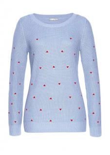 Pullover mit Stickerei eisblau-rot