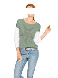 Pullover mit Strass khaki-ecru