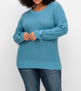 Pullover mit eingeflochtenen Bändern am Ärmel blau