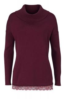 Rollkragenpullover mit Spitze bordeaux