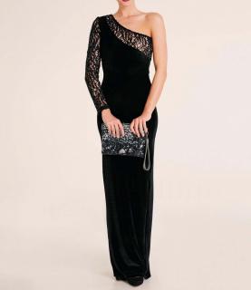 Samt-Abendkleid mit Spitze schwarz