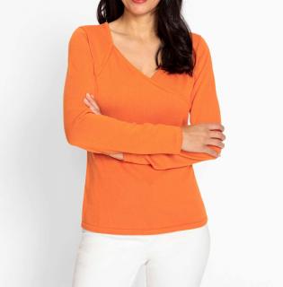 Seiden-Pullover mit Raffung orange