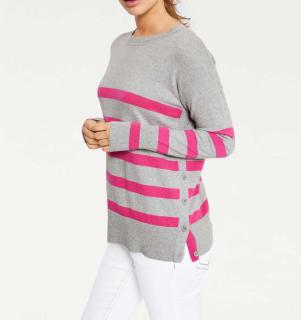 Streifenpullover grau-melange-pink