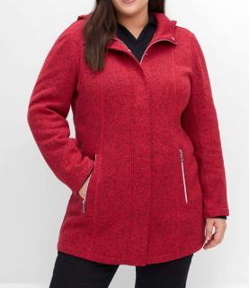 Strickfieece-Jacke mit Kapuze rot-meliert