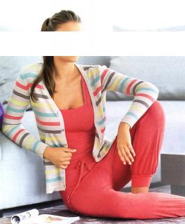 Strickjacke ecru-bunt gestreift