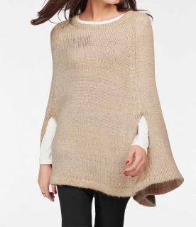 Strickponcho mit Lurex beige