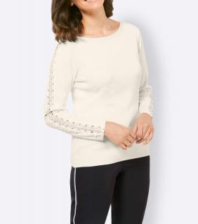 U-Boot-Pullover mitSpitze und Strass ecru