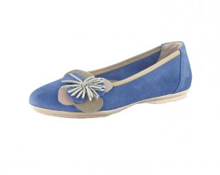 Veloursleder-Ballerina blau-beige