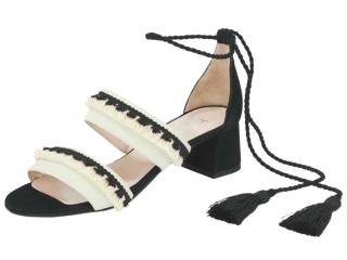 Veloursleder-Sandalette stein-schwarz