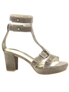 Veloursleder-Sandalette taupe